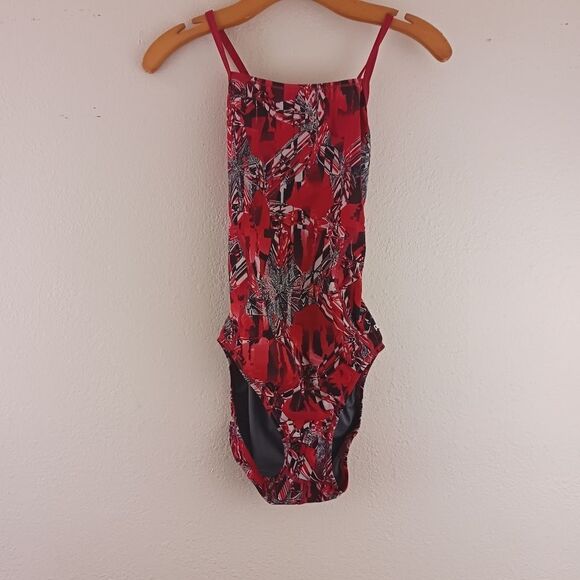 Speedo red printed open back swimsuit size 8/34 - Picture 1 of 5